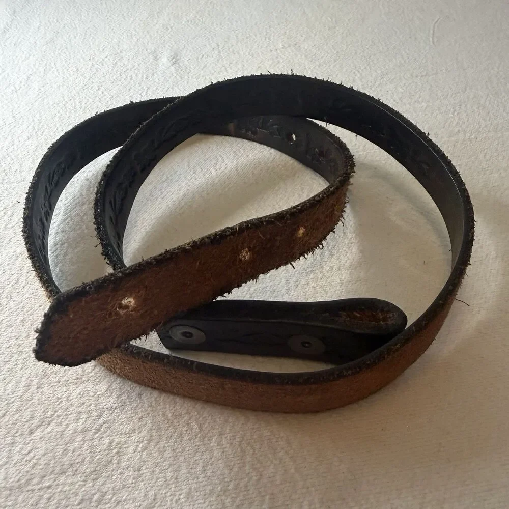 Leather Hand Tooled Western Name JOY Belt Hippie Cowgirl Size Small 1”W x 39” L